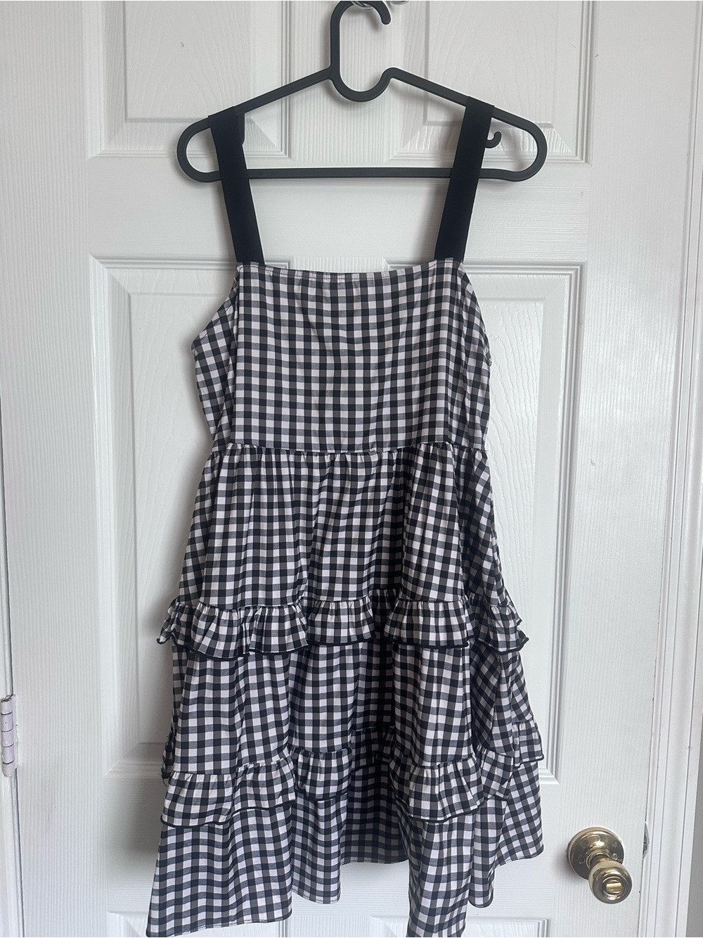 Zara Black & White Gingham Tiered Midi Dress